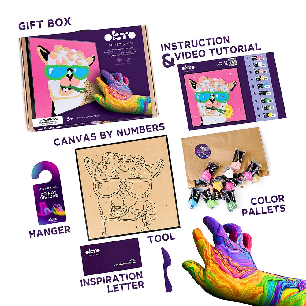 Coloring with clay set by numbers Lama